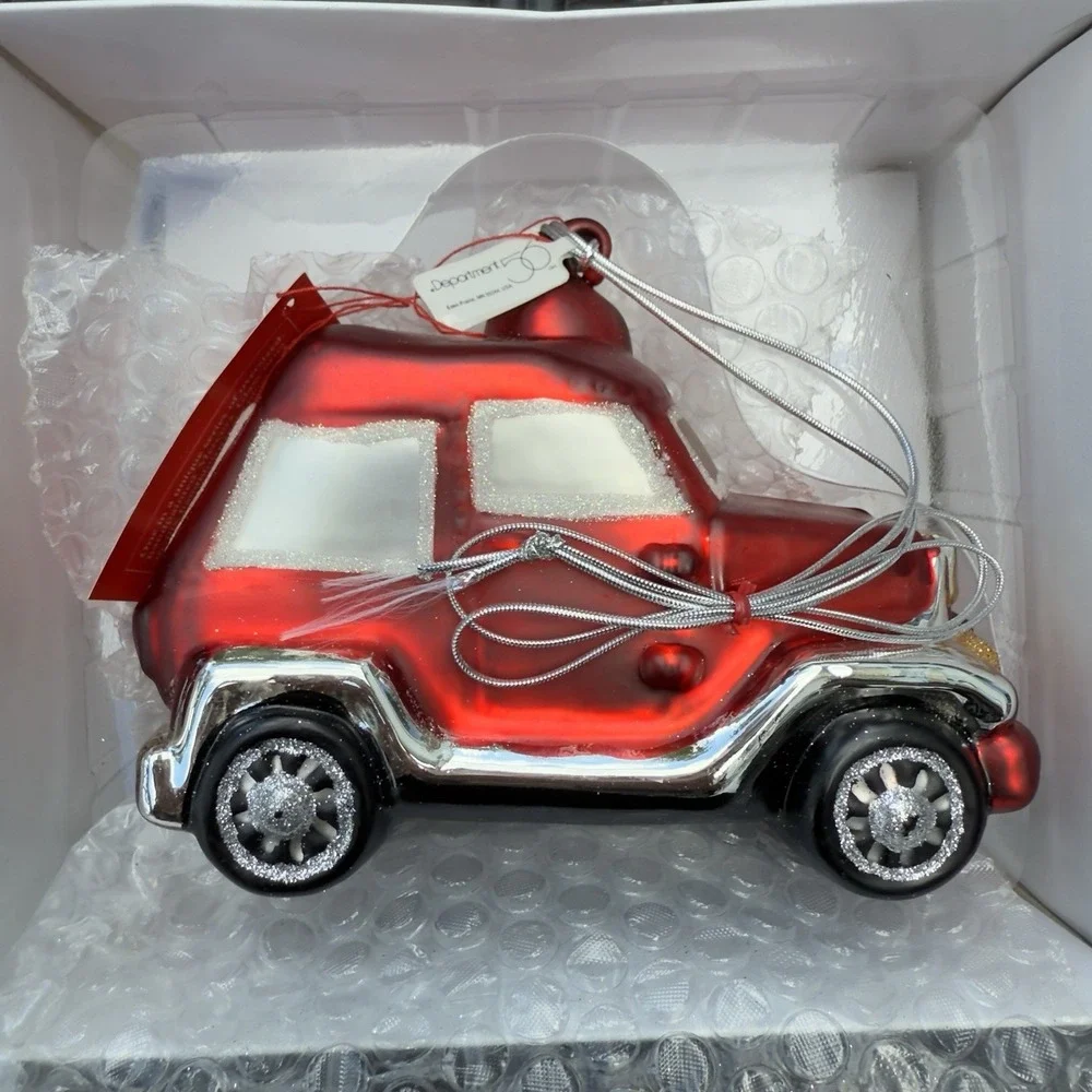 Vtg 90s Dept 56 Mercury Glass Sport Utility Vehicle Ornament Large Shiny Red Car